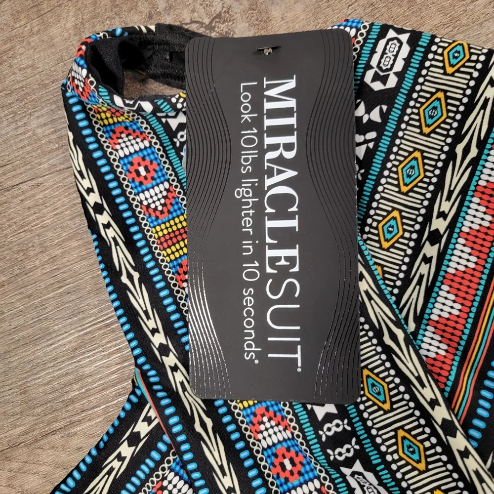 Miraclesuit NWT Black Multi Brio Underwire One Piece Swimsuit 8 MSRP $178